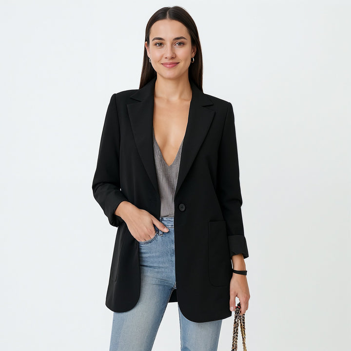 Stijlvolle Lange Zwarte Blazer Voor Dames In De Zomer